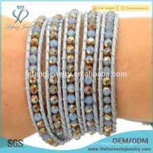 Hot sale accessories jewellery multi wrap bracelet crystal leather bracelet